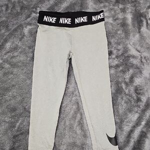 Nike Kids Light Gray Leggings with Black Accents
